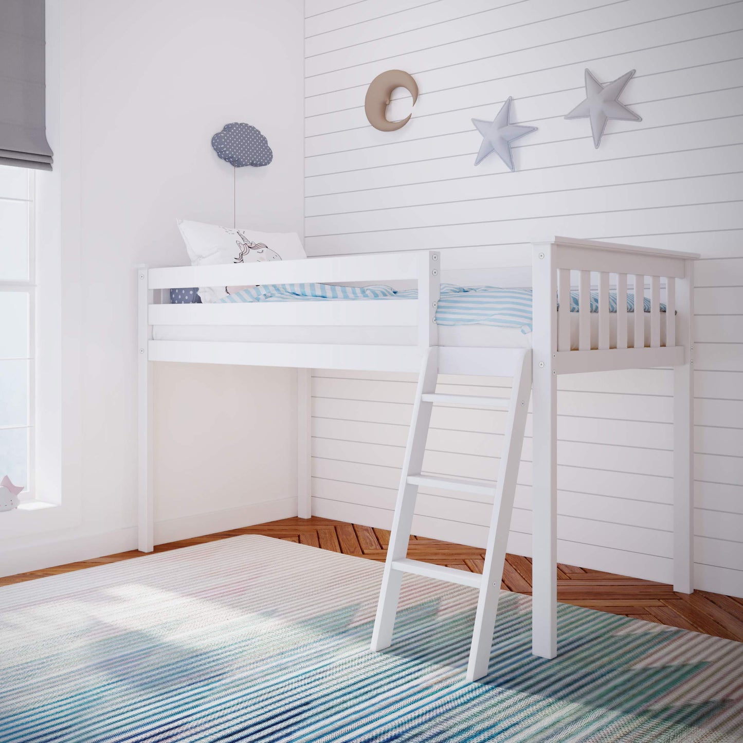 Max & Lily White Low Loft Bed Frame for Kids – Twin Size, Space-Saving Design - WoodArtSupply