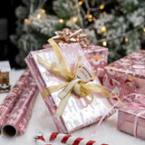 LeZakaa Christmas Wrapping Paper Mini Roll, Pink Metallic Foil Shine Paper - Snowflakes/Santa Claus/HO Print for Gift Wrap, Arts Crafts - 17 x 120 inches - 3 Rolls (42.5 sq.ft.ttl.) LeZakaa