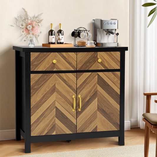 Sideboard Buffet Cabinet with Storage - Modern 35.4'' Coffee Bar Cabinet with Drawers and Adjustable Shelf, Kitchen Storage Island Wooden Storage Cabinet for Kitchen, Dining Room, Entryway - WoodArtSupply