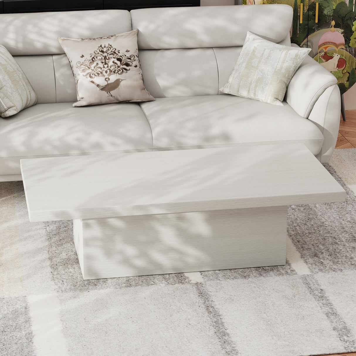 Farmhouse Coffee Table, 47.25" Modern Engineered Wood Cocktail Table, Scratch-Resistant Accent Table with Sturdy Frame for Living Room, Home Office & Lounge Vipbear