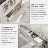 ACCOHOHO Luxury White King Size Farmhouse Wood Bed Frame with 52" Storage Headboard, LED Light, Charging Station & 4 Drawers ACCOHOHO