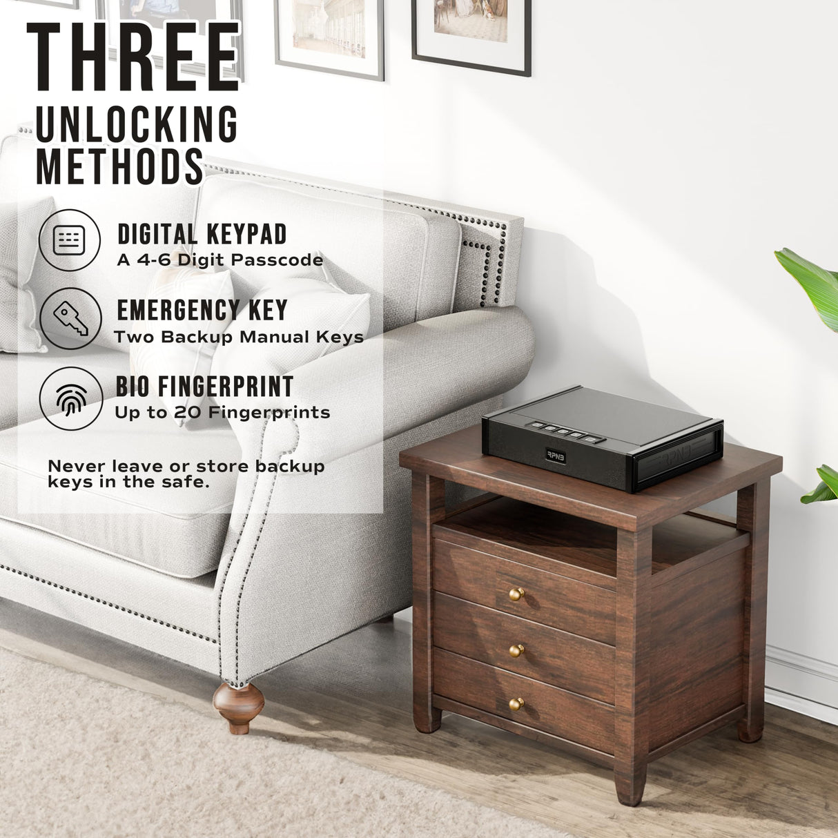 RPNB Gun Safe, Biometric Gun Safe for Pistols, Quick-Access Pistol Safe with Fingerprint & Digital Key Pad for 2 Guns and More RPNB