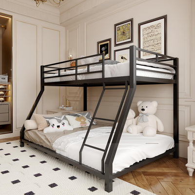 EMKK Twin Over Full Bunk Bed for Adults, Metal Bunk Beds Twin Over Full Size for Teens Dorm Bedroom Guest Room,Heavy Duty Bunk Beds with Ladder and Safety Full Length Guardrail (Black G)