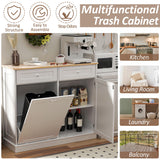 AHB 13 Gallons Tilt Out Trash Cabinet Kitchen Trash Bin Cabinet Free Standing Recycling Trash Can Cabinet with Hideaway Drawers Pet Proof Trash Can Holder for Kitchen Living Room, White AHB