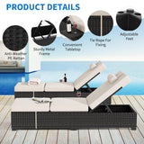 MilleLoom Outdoor Chaise Lounge Chairs for Outside Patio Furniture Set of 2 Wicker Recliner Gray Rattan Reclining Pool Sunbathing Chair Adjustable Backrest Lounger with Beige Cushion MilleLoom