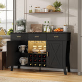 Wine Bar Cabinet with LED Light,Farmhous Liquor cabinet with Wine and Glass Rack,Coffee Station with Storage cabinet and 3 drawers,Buffet Sideboard with Arc Design for Kitchen,living room (Black) Gyfimoie