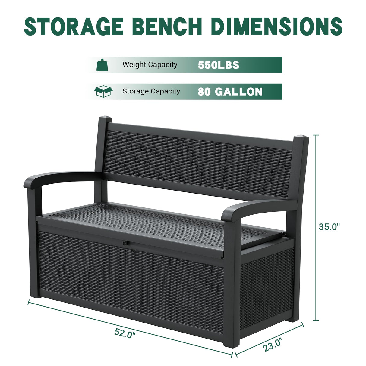 GULAIMOAO 80 Gallon Outdoor Storage Box, Deck Box with Waterproof and UV Resistant, Resin Patio Furniture with Lockable for Garden Tools and Pool Supplies, Black GULAIMOAO