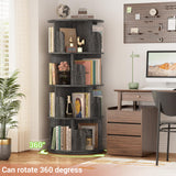 Besiost 360° Rotating 4-Tier Grey Oak Corner Bookshelf for Small Spaces Besiost