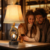 Scenekoy Rustic Farmhouse Antlers Bedside Table Lamp Set of 2 with Nightlight Dual USB Ports Leather Soft Bell Shade Brown Finish nightstand Lamp Decor for Living Room Bedroom Office House Hotel Scenekoy