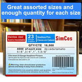 SimCos 23 Gauge Stainless Steel Pinner Nails (5/8",3/4",1",1-3/8") assorted 4 sizes' Headless Pin Nails for 23 GA Pneumatic or Electric Pin nailer or pin nail gun,Project Pack (4000) SimCos