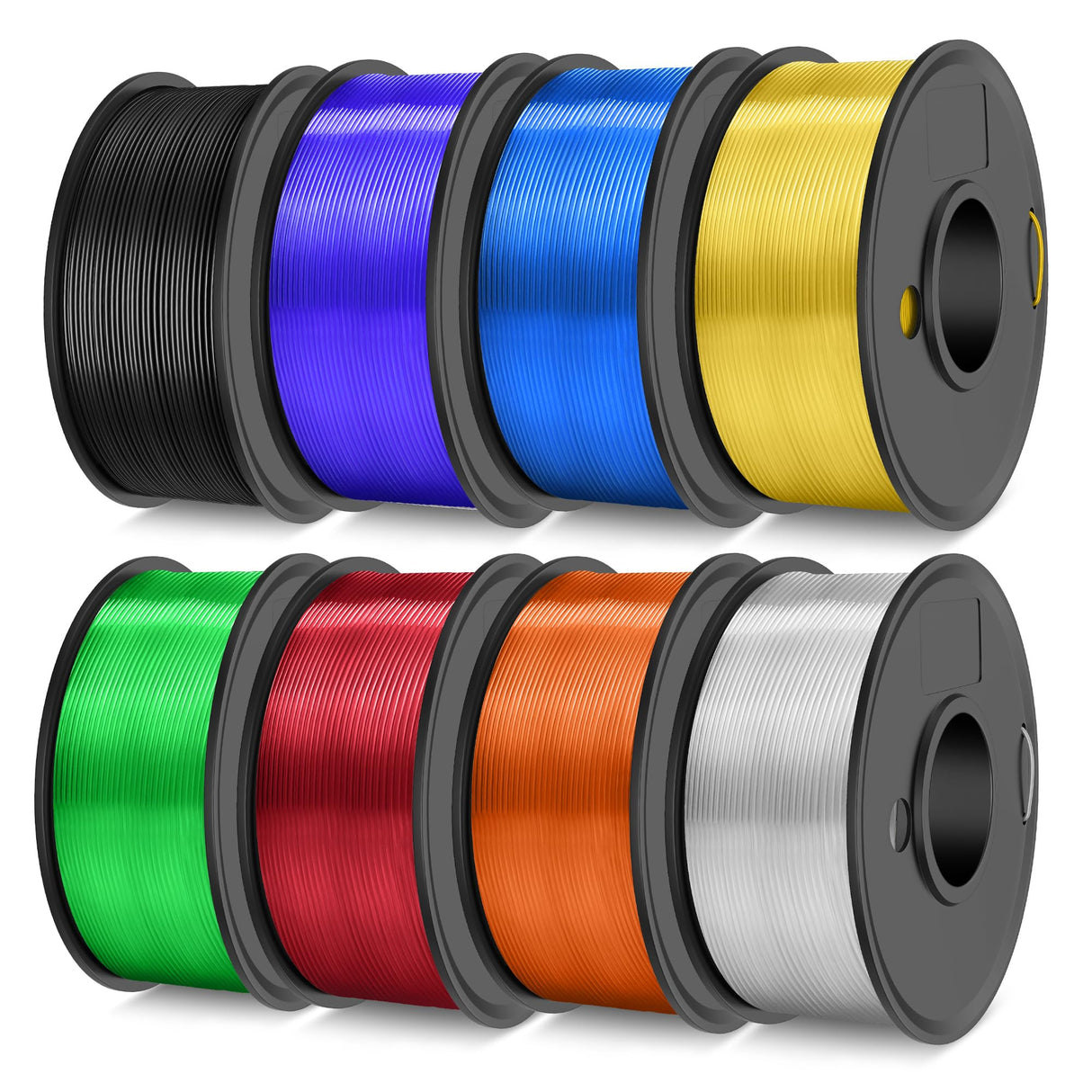TECBEARS PETG Filament 1.75, Transparent 3D Printer Filament Bundle, 250g/Spool, 8 Rolls, 2 Spool of Black/Transparent and 6 Spools of Clear PETG Red/Orange/Blue/Green/Purple/Yellow TECBEARS