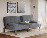 Flamaker Futon Sofa Bed Modern Folding Futon Set Linen Fabric Convertible Recliner Lounge for Living Room with 2 Cup Holders, Removable Armrests (Fabric, Grey) Flamaker