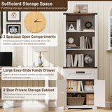 Vabches Bookshelf with Storage Cabinet, Farmhouse Bookshelf with Adjustable Shelves Tall Bookcase with Barn Doors and Drawer Freestanding Display Book Shelf for Office Living Room (Antique White) Vabches