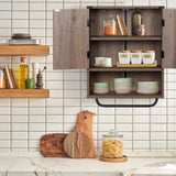 RUSTOWN Farmhouse Wall Storage Cabinet with Two Barn Door, Rustic Mounted Medicine Cabinet with Adjustable Shelf and Towel Bar, 3-Tier Wood Cabinet for Kitchen, Bathroom, Living Room (Washed Oak) RUSTOWN