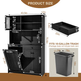 UpWiew Tilt Out Cabinet with Deodorising Function, Freestanding Kitchen Pantry Fits 10-Gallon Trash Can, Kitchen Hutch Cabinet with Microwave Shelf, Tall Storage Cabinet, Black UpWiew