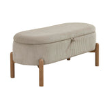 Lexicon Lift Top Storage Bench, Corduroy Upholstered Oval Entryway Bench with Solid Wood Leg Support, Modern Striped Storage Chest for Entryway/Living Room/Bedroom, Taupe Lexicon