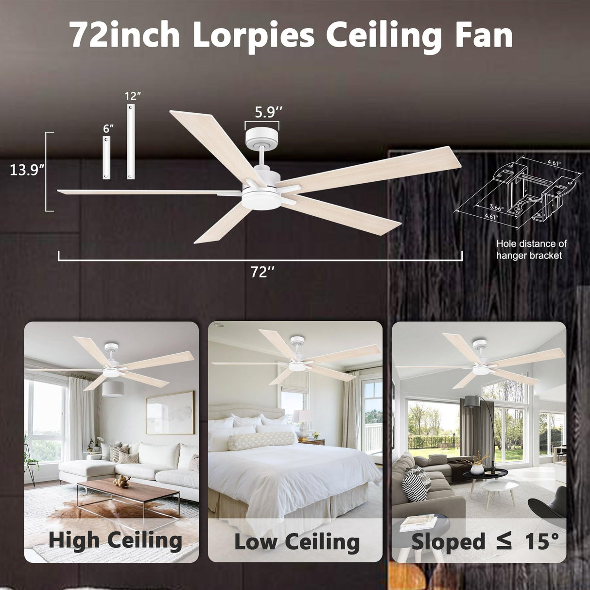 72" Large Smart Ceiling Fan with Lights Remote,Silent DC Motor,Control via Voice Alexa Google App,Outdoor Indoor Modern Ceiling Fans for Large Living Room Patios Decks,Dimmable,5 Blades in White&Wood Lorpies