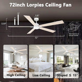 72" Large Smart Ceiling Fan with Lights Remote,Silent DC Motor,Control via Voice Alexa Google App,Outdoor Indoor Modern Ceiling Fans for Large Living Room Patios Decks,Dimmable,5 Blades in White&Wood Lorpies