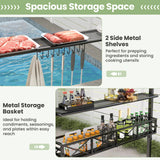 HAPPYGRILL 8 x 5 FT BBQ Grill Gazebo with 2 Side Shelves, Storage Basket, Hanging Hooks, Bottle Opener, Double-Tiered Top, Metal Frame, Outdoor Barbecue Canopy, Grilling Shelter for Patio Garden Yard HAPPYGRILL