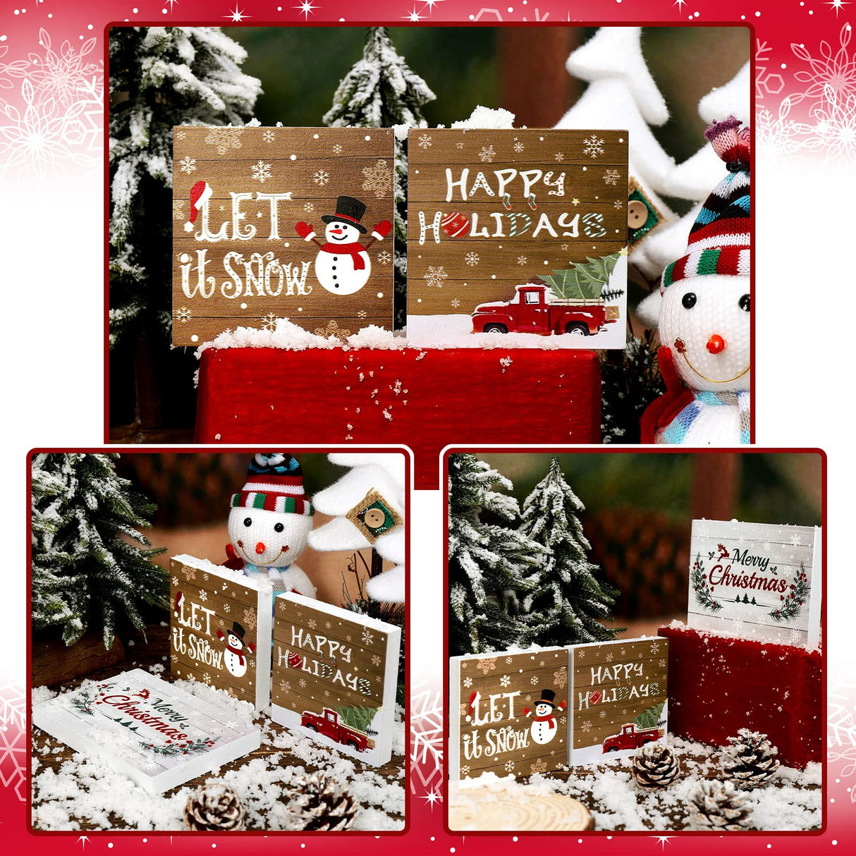 3 Pieces Christmas Tiered Tray Wood Signs Farmhouse Tray Decor Wooden Table Sign Christmas Inspired for Xmas Party Home Crafts Decorations DIY Decor Rustic Mini Wood Kitchen Signs Jetec