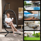 LEVELEVE Egg Chair with Stand,Patio Rattan Wicker Hanging Swing Egg Chair Hammock Chair for Bedroom Porch Garden,Thickened Aluminum Alloy Steel Frame and UV Resistant Cushion,350LBS Capacity LEVELEVE