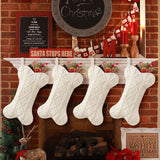 Malier Dog Christmas Stocking, Knit White Christmas Stocking for Dogs, Bone Shape Dog Stocking Christmas Large Pet Stockings Hanging Dog Christmas Stocking for Dogs Cats Pets (White) Malier