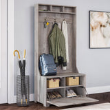 BELLEZE Entryway Hall Tree, Coat Rack, Storage Bench, 3-in-1 Design, Freestanding Shoe Rack - Hilo (Gray Wash) BELLEZE