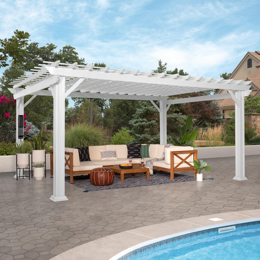 Backyard Discovery 16x12 ft Hawthorne White Galvanized Steel Pergola w/Soft Sail Shade, Spacious, Rust Resistant, UV Protection, Resist Winds Up to 100 MPH, Durable, Powerport USB & Electrical Outlet