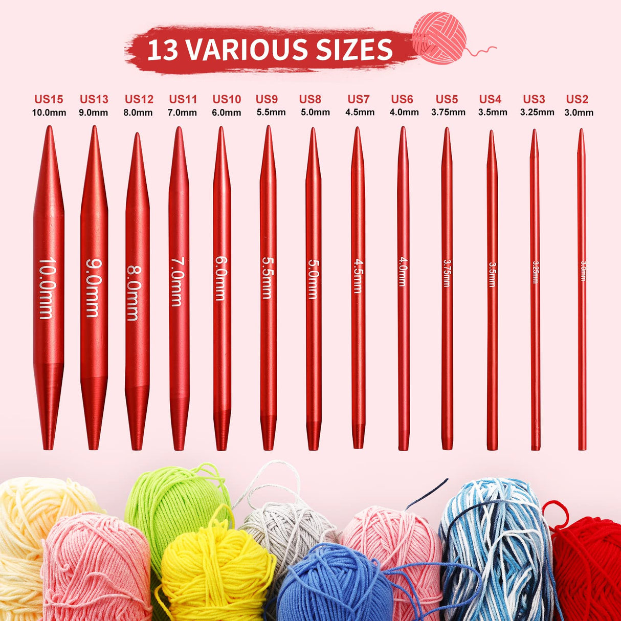 Looen 57 pcs Aluminum Circular Knitting Needles Set with Ergonomic Handles,13 Size Interchangeable Crochet Needles with Storage Case for Small Project (Style 1 New Red) LOOEN