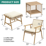 YITAHOME 5 Piece Patio Bistro Set, Outdoor Rattan Conversation Set with 2 Ottomans and Square Coffee Side Table, All Weather Wicker Boho Furniture Set for Balcony Lawn Garden Backyard Poolside (Beige) YITAHOME