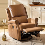 HULALA HOME Faux Leather Swivel Rocker Recliners Set of 2 with Adjustable Backrest and Footrest, Push Back Recliner Chairs with Nailhead Trim, Swivel Glider Rocking Chairs for Living Room, Camel HULALA HOME