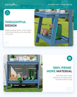 SERWALL Potting Bench Outdoor with Storage, 3-Tier HDPE Gardening Table with Angled Legs & Tool Hooks, All-Weather Heavy Duty Potting Table for Patio, Backyard, Garden, Blue SERWALL