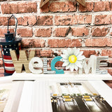 Rustic Wood Daisy Welcome Table Stand Sign Wood Kitchen Table Cabinet Decor, Rustic Wooden Block Letters Welcome Sign Primitive Farmhouse Decoration Grace Home