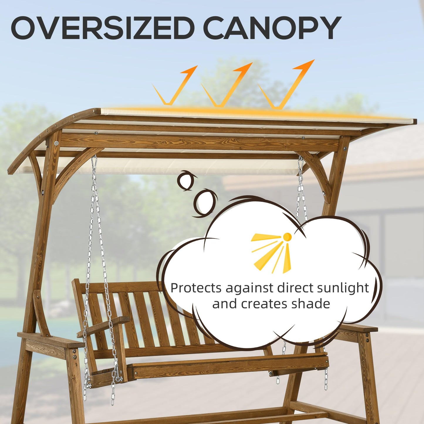 Outsunny 2 Seater Outdoor Swing Loveseat with Canopy and Hanging Chains, Patio Swing Chair, Wooden Porch Swing Glider, for Garden, Poolside, Backyard - WoodArtSupply