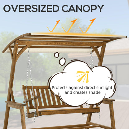 Outsunny 2 Seater Outdoor Swing Loveseat with Canopy and Hanging Chains, Patio Swing Chair, Wooden Porch Swing Glider, for Garden, Poolside, Backyard - WoodArtSupply