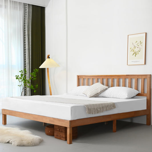 DELAVIN King Solid Wood Bed Frame with Headboard – Mid Century Rustic Pine Design, Easy Assembly, No Box Spring Needed - WoodArtSupply