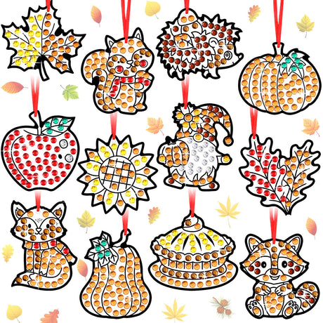 Gersoniel 36 Sets Fall Thanksgiving Window Art Suncatcher Kits Fall Gem Art Kit Diamond Painting Crafts Autumn Gemstone Sun Catcher Gem Craft for Autumn Thanksgiving Harvest Party Favors Gift Gersoniel