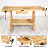 DNA MOTORING Heavy Duty Wood Workbench, Wooden Workbench with Drawer for Workshop, Garage, W/Adjustable Handle, TOOLS-00522 DNA MOTORING