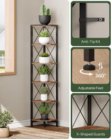 CHOEZON 6-Tier Corner Shelf, Corner Bookcase, 66.9" Tall Vertical Display Rack, Plant Stand, Open Storage Shelf, for Living Room, Bedroom, Study, Kitchen, Rustic Brown and Black TCJ13BF CHOEZON