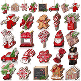 Huwena 40 Pcs Christmas Wooden Ornaments Red Christmas Decorations for Xmas Tree Wreaths Gingerbread Gnome Hanging Ornaments Nutcracker Peppermint Candy Wood Cutouts Christmas Decor for Home Huwena