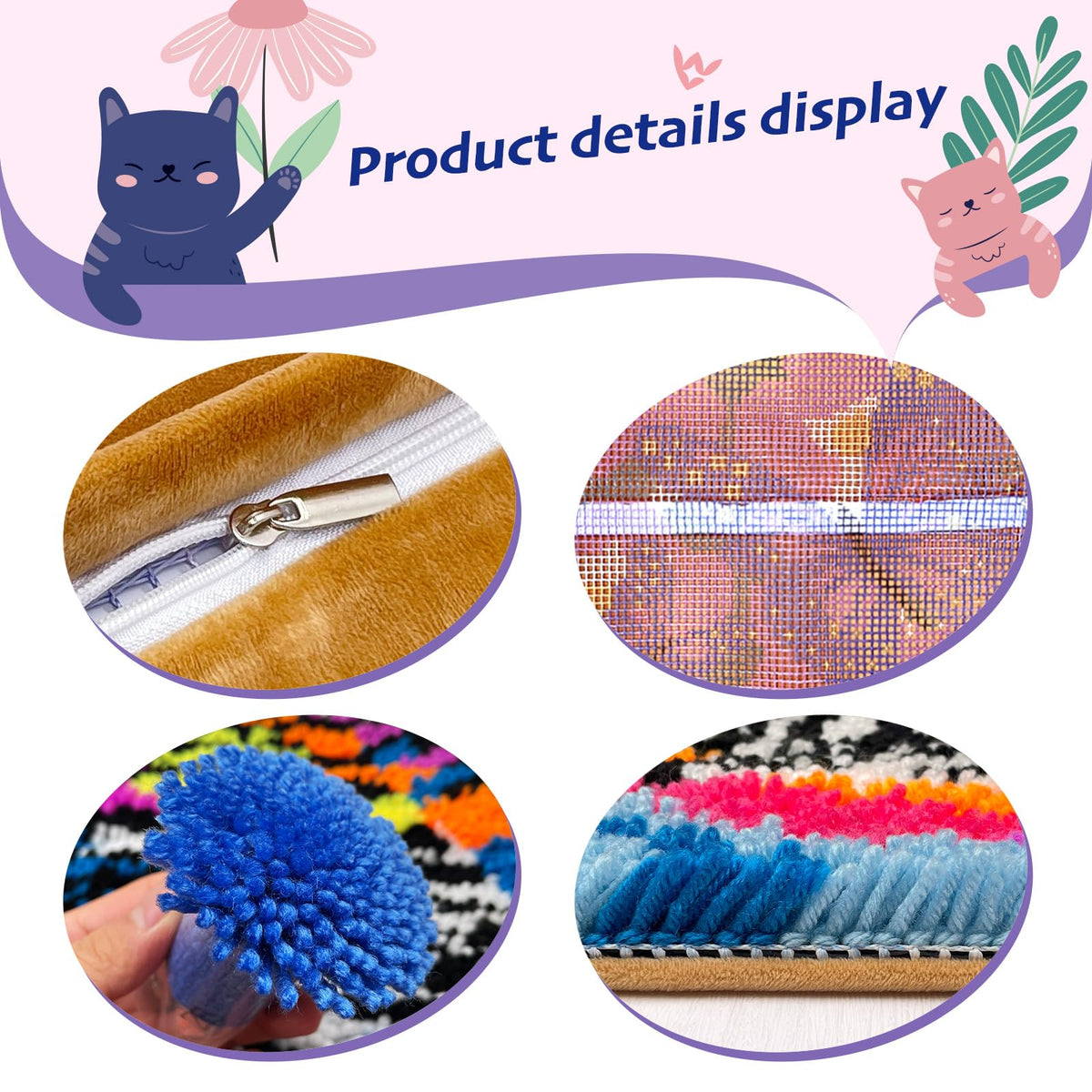 veirousa Butterfly Floral Latch Hook Kits for Adults Beginners DIY Crochet Pillow Kit Pre-Printed Pillowcase Hook and Latch Rug Kits Needlework Cushion Cover for Home Sofa Decoration 17x17 in. veirousa