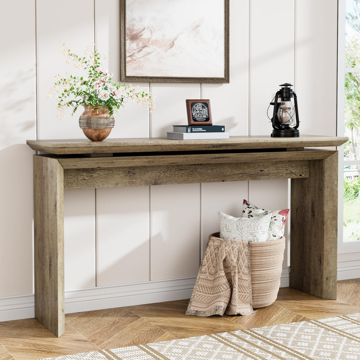 IQCNGVX Long Console Table 58 Inch, Farmhouse Hallway Entryway Table, Narrow Wood Sofa Table Behind Couch, Entrance Entry Way Furniture for Living Room, Foyer, Large, Easy Assembly IQCNGVX