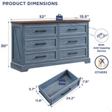 ACCOHOHO Farmhouse 6 Drawer Dresser for Bedroom, 52 Inch Wide Modern Dresser TV Stand with Large Drawers & Bar Handles, Rustic Wood Chest of Drawers for Bedroom, Living Room, Hallway, Blue ACCOHOHO