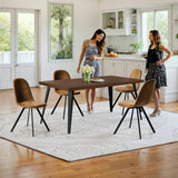 HomyCasa 5-Piece Mid-Century Dining Set, 63" Rectangular Table & 4 Swivel Upholstered Chairs (Fabric/Suede), Sturdy Metal Frame, Perfect for Kitchen, Dining Room, Office, or Restaurant (Brown & Brown) Homy Casa