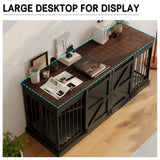 Dog Crate Furniture - Indoor Wooden Dog Kennel with Room Divider and Double Sliding Barn Doors - 71”x23.6”x31.5”H, Black Faceket