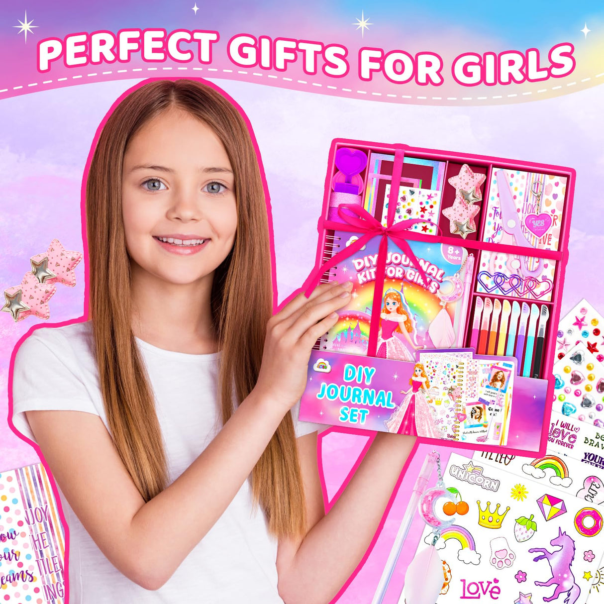 ZMLM DIY Journal Kit for Girls - Gifts for 6 7 8 Year Old Girl, Journal Set Scrapbook Kit Diary Supplies Stationery Set for Girls, Journaling Art Crafts Kit Birthday Gifts for Girls 6-12 ZMLM