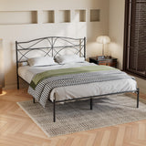 VECELO Full Size Metal Platform Bed Frame with Headboard and Footboard,Sturdy Slats Support Mattress Foundation, No Box Spring Needed,Dark Black VECELO