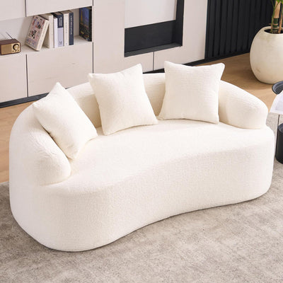 Thctvous 65” Beige Curved Loveseat Sofa with Round Armrest, Compression Couch with 3 Pillows, Cream Couch for Small Space, Living Room, Bedroom, Memory Foam, Chenille, No Assembly (Beige, 65")