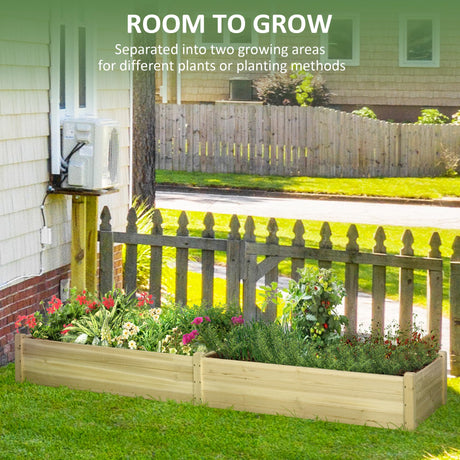 Outsunny 8x2ft Wooden Raised Garden Bed Kit, Elevated Planter with 2 Boxes, Self Draining Bottom and Liner, Patio to Grow Vegetables, Herbs, and Flowers, Natural Outsunny