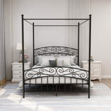 AUFANK Queen Size Canopy Bed Frame Four-Poster Metal Platform Bed with Headboard and Footboard Sturdy Heavy Duty Steel Slat Support No Box Spring Needed Black AUFANK